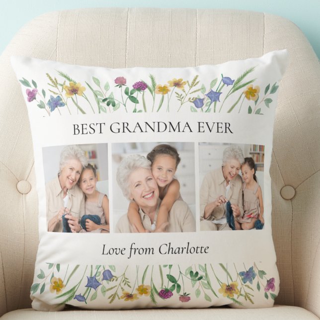 Coussin Grandma Cadeau 3 Photos Floral (Créateur téléchargé)