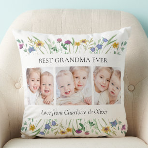 Coussin Grandma Cadeau 3 Photos Floral
