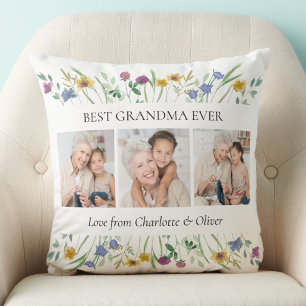 Coussin Grandma Cadeau 3 Photos Floral