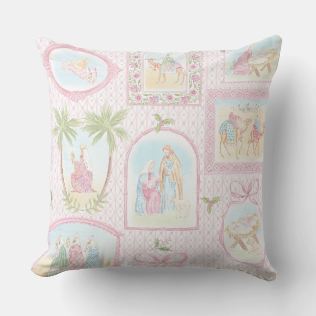 Coussin Grandmillennial Monogramme de la Nativité Pastel (Recto)