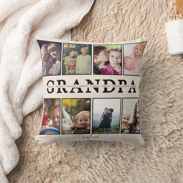 Coussin Grandpa Pillow – 8 Photos & Grandkids’ Names (Couverture)