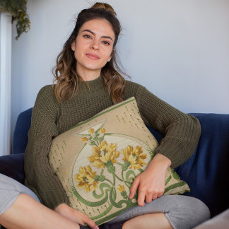Coussin Grands Bouquets Fleurs Jaunes Médaillons Accueil D