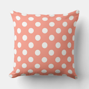 Coussin Grands points rétro - corail rose et blanc