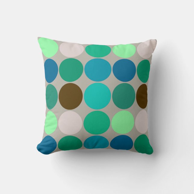 Coussin Grands points, turquoise et gris de la moitié du (Recto)