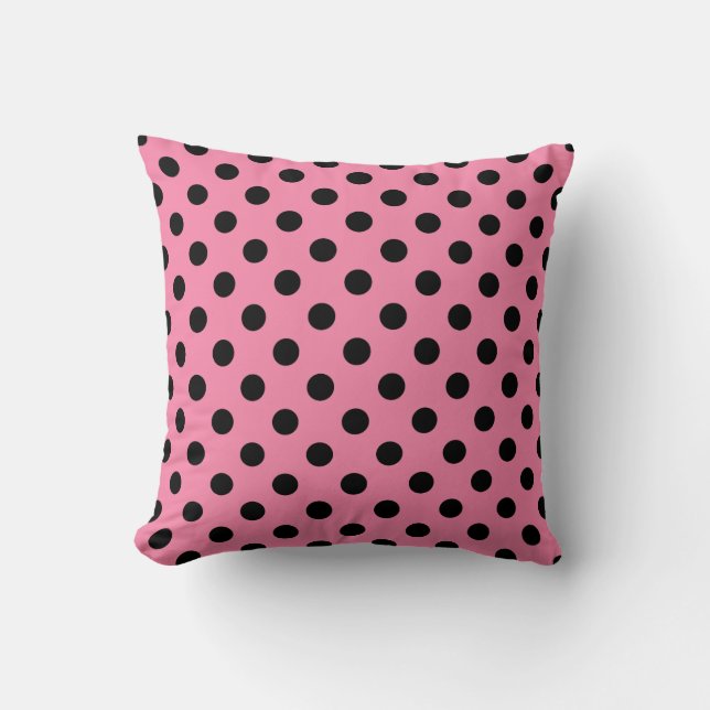 Coussin Grands pois noirs sur fond rose chaud (Recto)