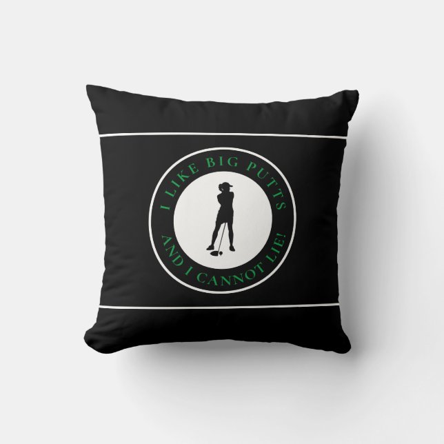 Coussin Grands Putt Drôle Golfeuse Moderne Noir Vert (Recto)