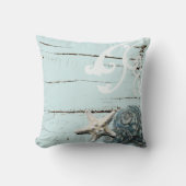Coussin Grange côtière bois aqua bleu étoile coquillages (Recto)