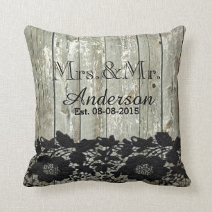 Coussin grange rustique mariage campagnard en dentelle de 