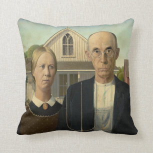Coussin Grant DeVolson Wood gothique américain