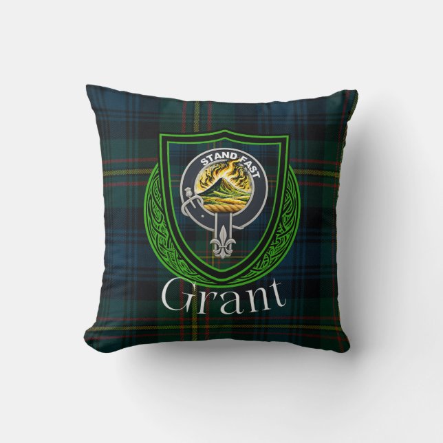 Coussin Grant Scottish Clan Tartan & Crest (Recto)