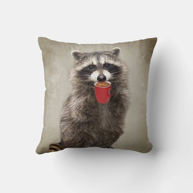 Coussin Graphic Art Fun Raccoon Boire Humour de café (Verso)