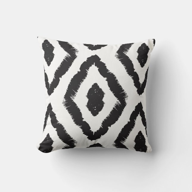 Coussin Graphique abstrait noir et blanc moderne d'Ikat (Recto)