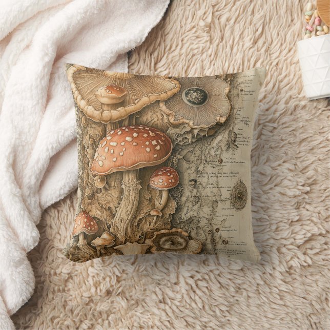 Coussin Graphique botanique de champignon vintage (1) (Couverture)