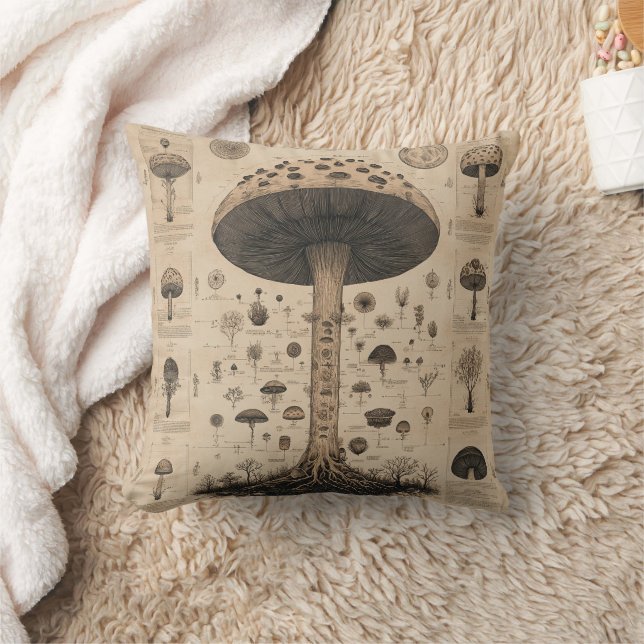 Coussin Graphique botanique de champignons vintage (10) (Couverture)