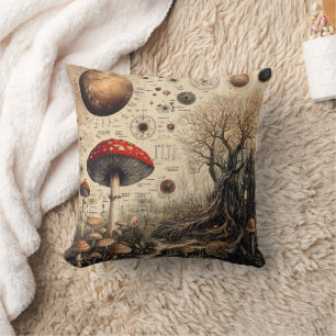 Coussin Graphique botanique de champignons vintage (4)