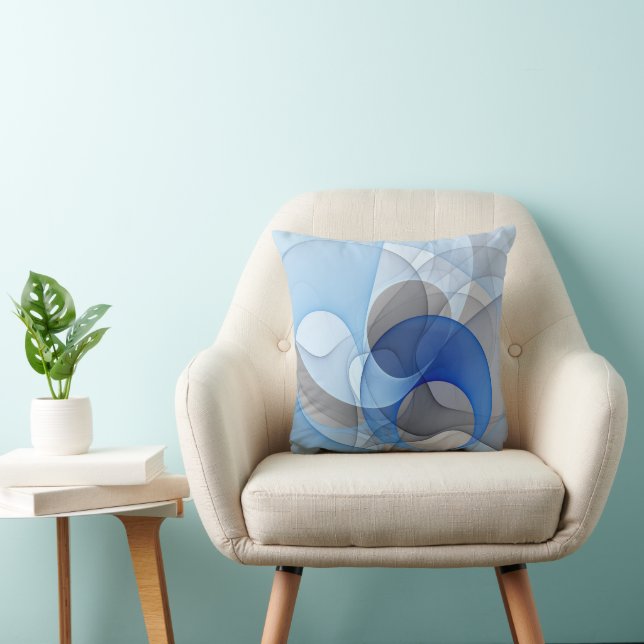 Coussin Graphique d'art fractal gris bleu Abstrait moderne (Chaise)