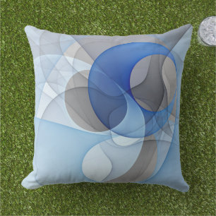 Coussin Graphique d'art fractal gris bleu Abstrait moderne