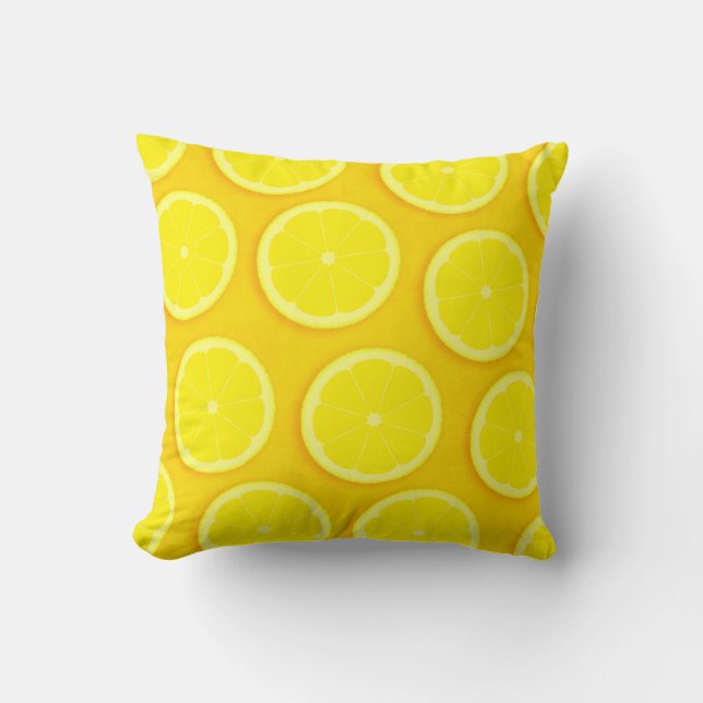 Coussin graphique de carré de jaune de tranche de (Recto)