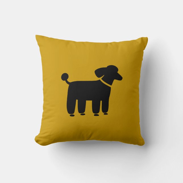 Coussin Graphique de Chien de caniche noir sur Jaune (pers (Recto)