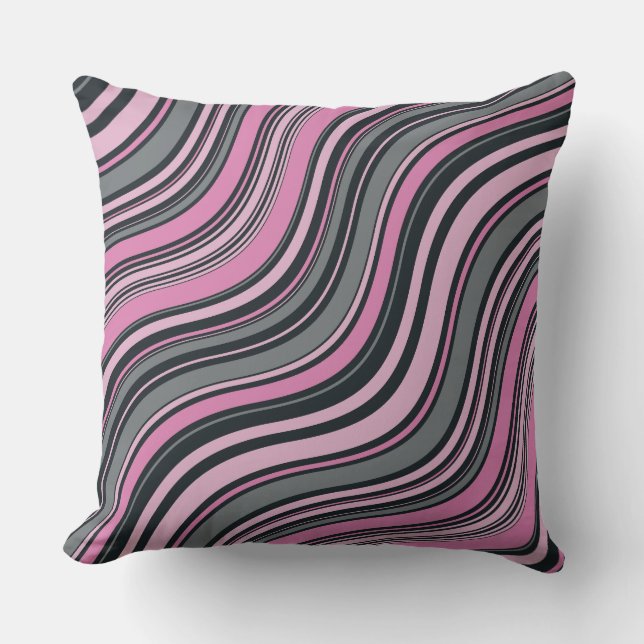 Coussin Graphique de ligne de vague grise rose (Recto)