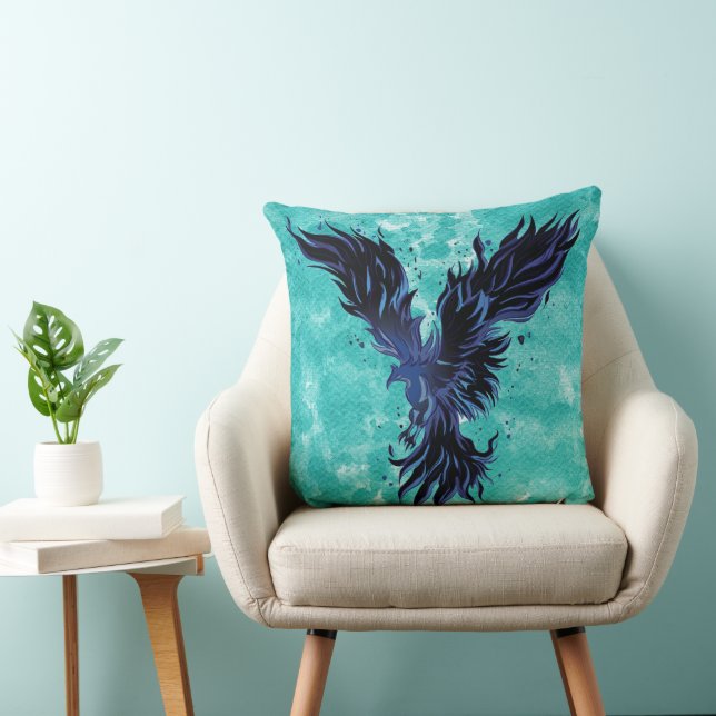 Coussin Graphique de l'oiseau phénix bleu volant (Chaise)