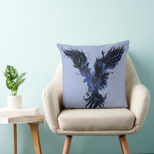 Coussin Graphique de l'oiseau phénix bleu volant