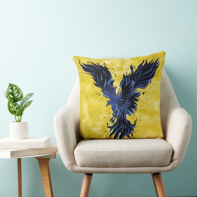 Coussin Graphique de l'oiseau phénix bleu volant (Chaise)