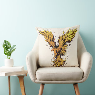 Coussin Graphique de l'oiseau phénix doré en vol