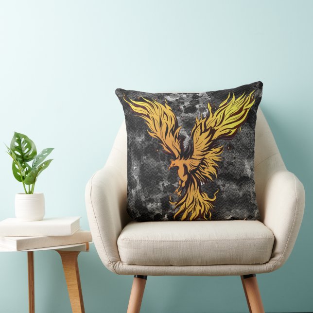 Coussin Graphique de l'oiseau phénix doré volant (Chaise)