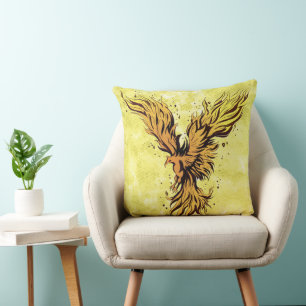 Coussin Graphique de l'oiseau phénix doré volant