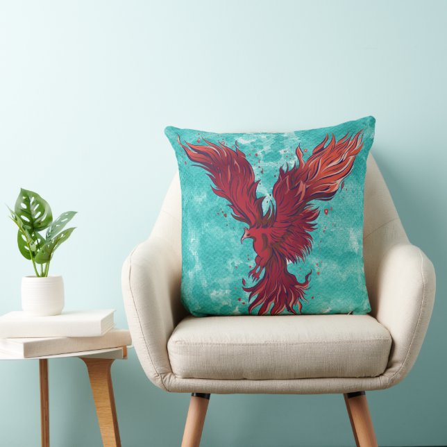 Coussin Graphique de l'oiseau phénix rouge volant (Chaise)