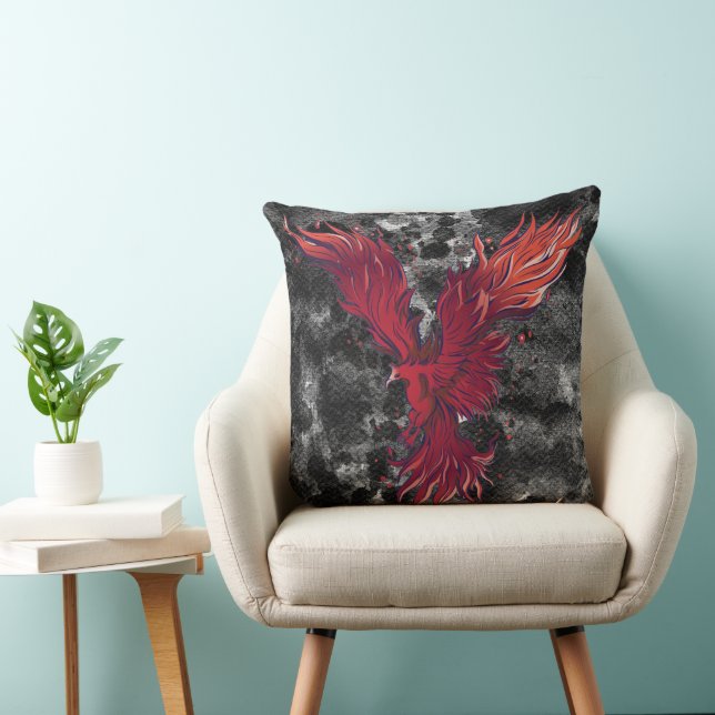 Coussin Graphique de l'oiseau phénix rouge volant (Chaise)