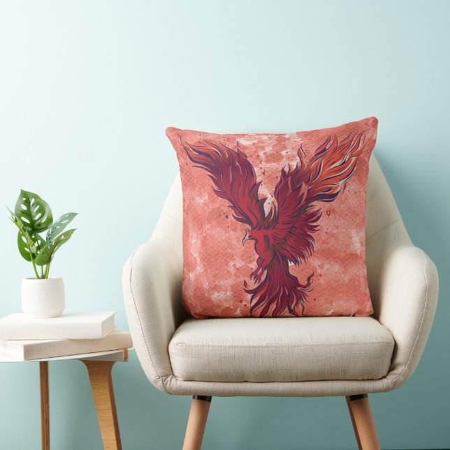 Coussin Graphique de l'oiseau phénix rouge volant (Chaise)