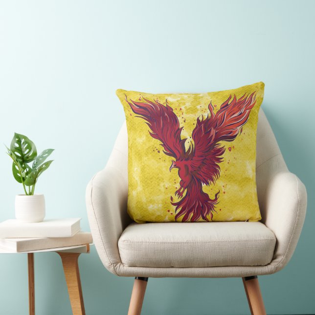 Coussin Graphique de l'oiseau phénix rouge volant (Chaise)