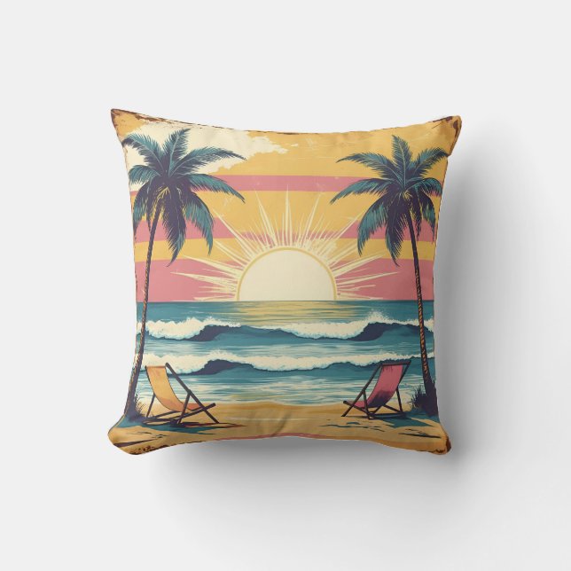 Coussin Graphique de plage d'été rétro (Recto)