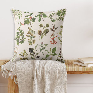 Coussin Graphique de plante verte d'herbier vintage