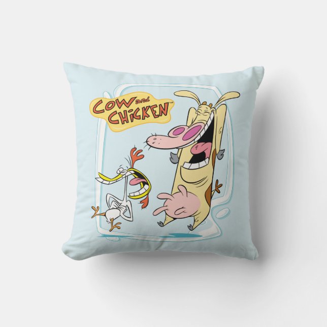 Coussin Graphique de rire de vache et de poulet (Recto)