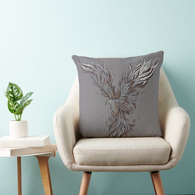 Coussin Graphique d'oiseau phénix gris volant (Chaise)