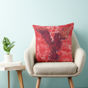 Coussin Graphique d'oiseau phénix rouge volant