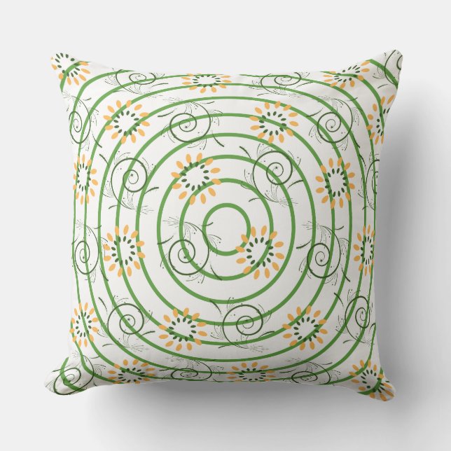 Coussin Graphique floral vert jaune  (Recto)