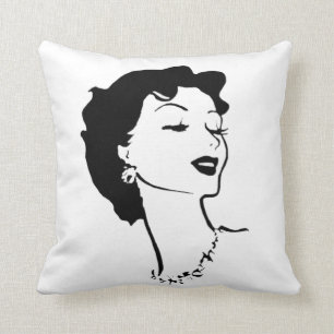 Coussin Graphique français noir et blanc de visage vintag