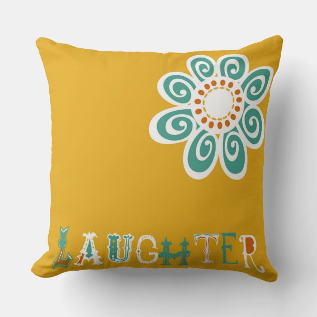 Coussin graphique jaune de rire de fleur (Recto)