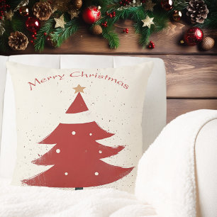 Coussin Graphique minimaliste en beige avec arbre de Noël