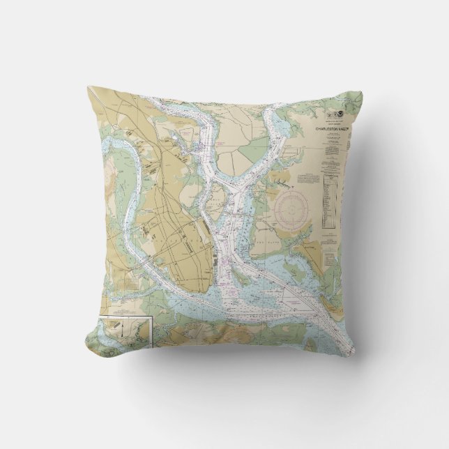 Coussin Graphique nautique Charleston Harbour 11524 (Recto)