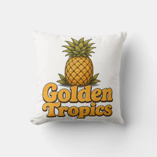 Coussin Graphiques Rétro Ananas Tropiques Dorés
