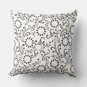 Coussin Graphisme à motif floral noir sans couture