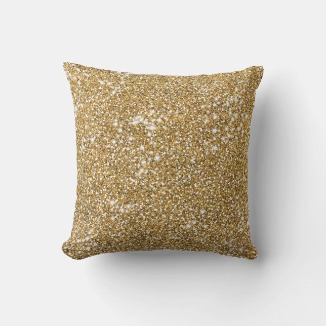 Coussin Graphisme à texture de paillettes jaune doré faux (Recto)