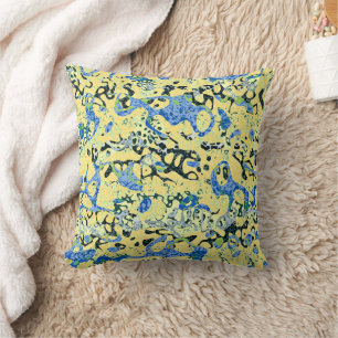 Coussin Graphisme bleu jaune noir pointé Abstraction