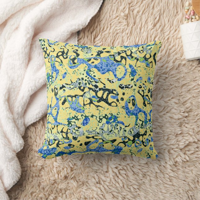Coussin Graphisme bleu jaune noir pointé Abstraction (Couverture)