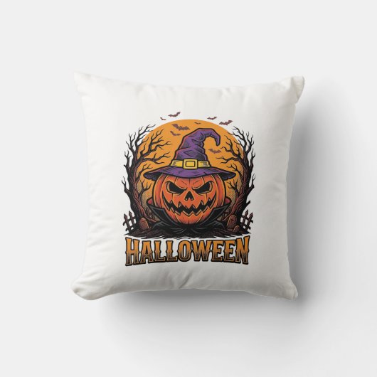 Coussin Graphisme de chapeau de sorcière de citrouille Hal (Recto)